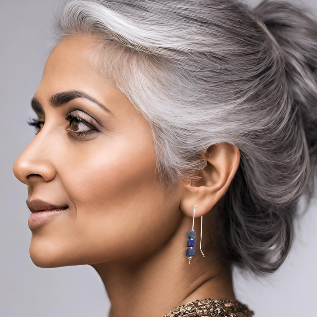 Silver Threaders with Lapis Lazuli Cubes Earrings Bijou by SAM