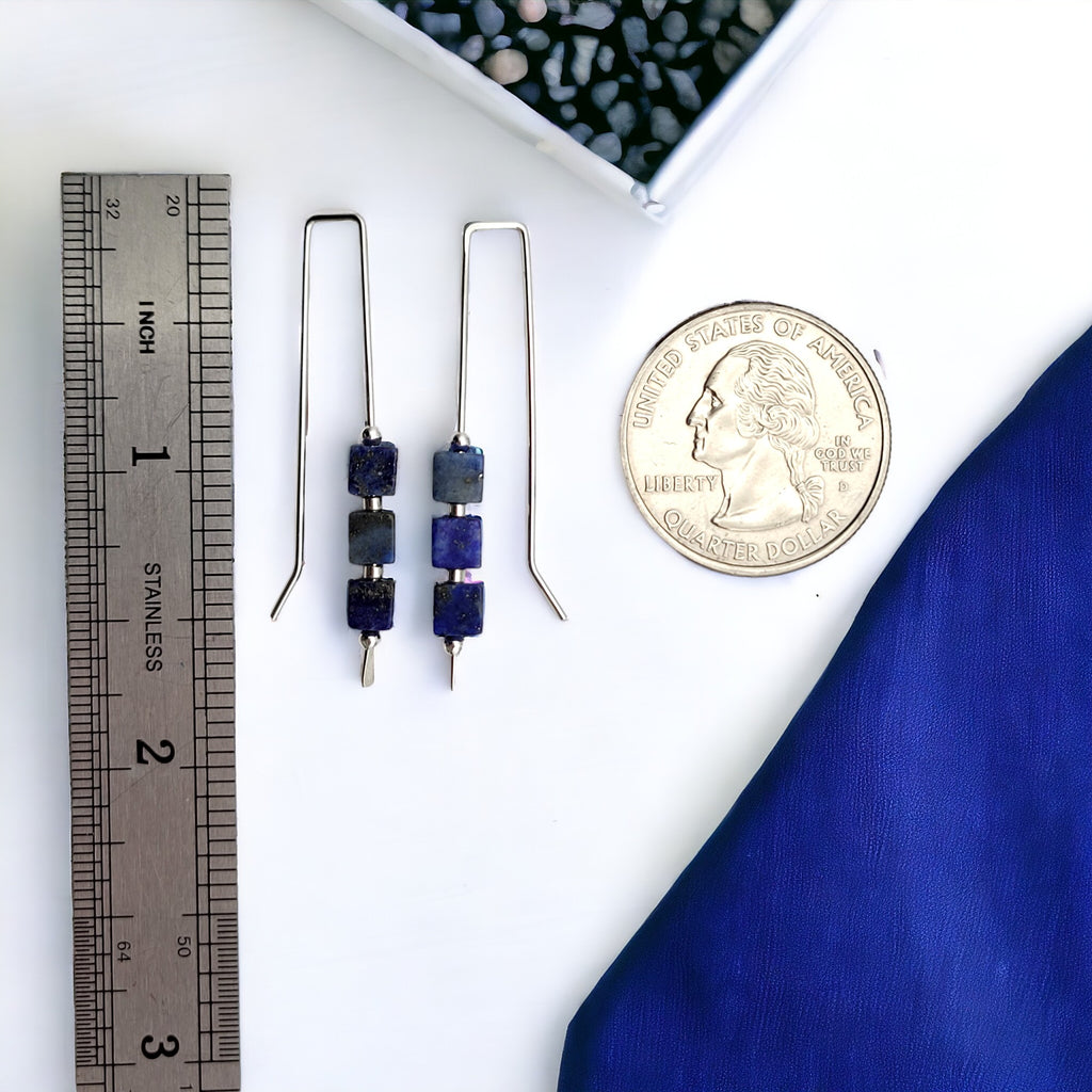 Silver Threaders with Lapis Lazuli Cubes Earrings Bijou by SAM