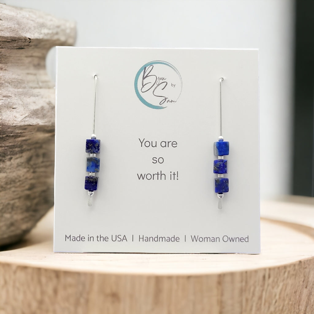 Silver Threaders with Lapis Lazuli Cubes Earrings Bijou by SAM