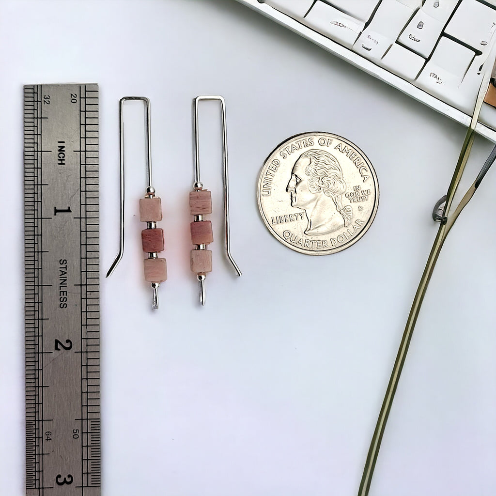 Silver Threaders with Pink Rhodonite Cubes Earrings Bijou by SAM