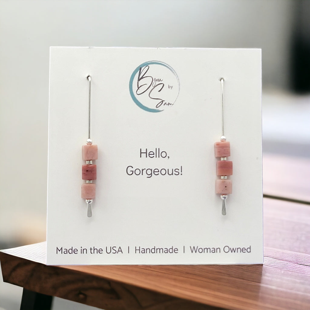 Silver Threaders with Pink Rhodonite Cubes Earrings Bijou by SAM