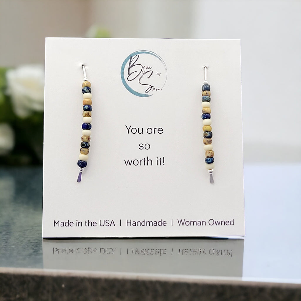 Wish - Silver, Tan & Blue Earrings Bijou by SAM