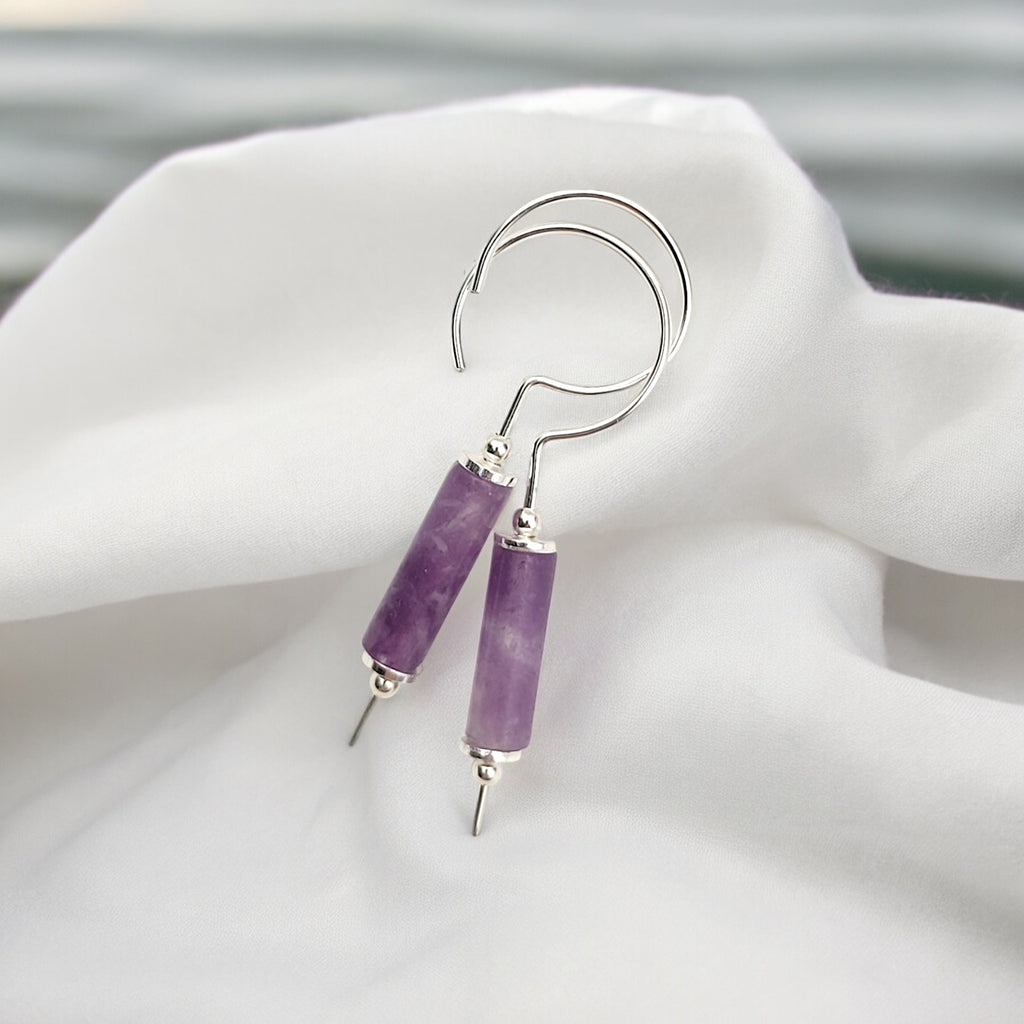 Mystique - Silver & Amethyst Hook Threaders Earrings Bijou by SAM