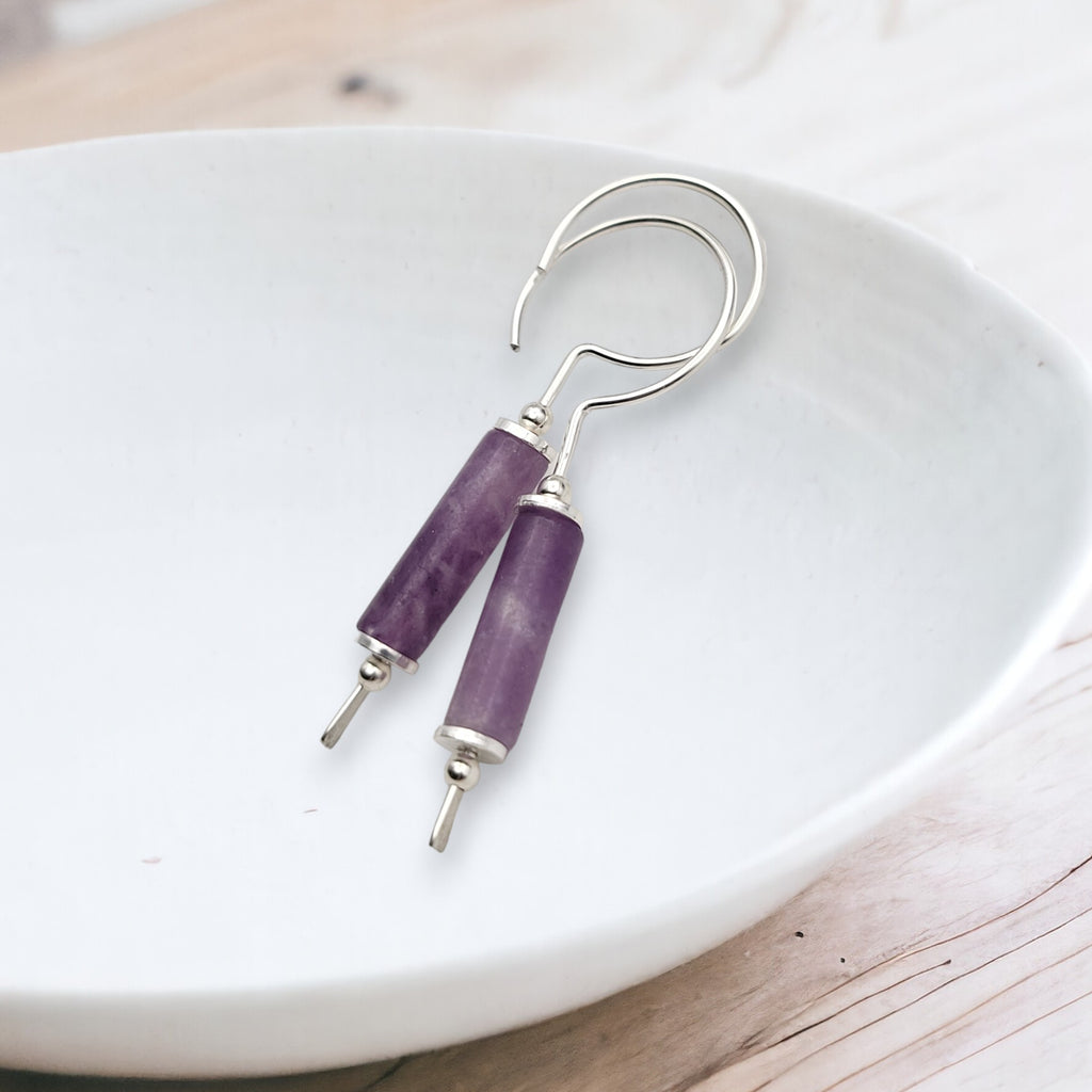 Mystique - Silver & Amethyst Hook Threaders Earrings Bijou by SAM