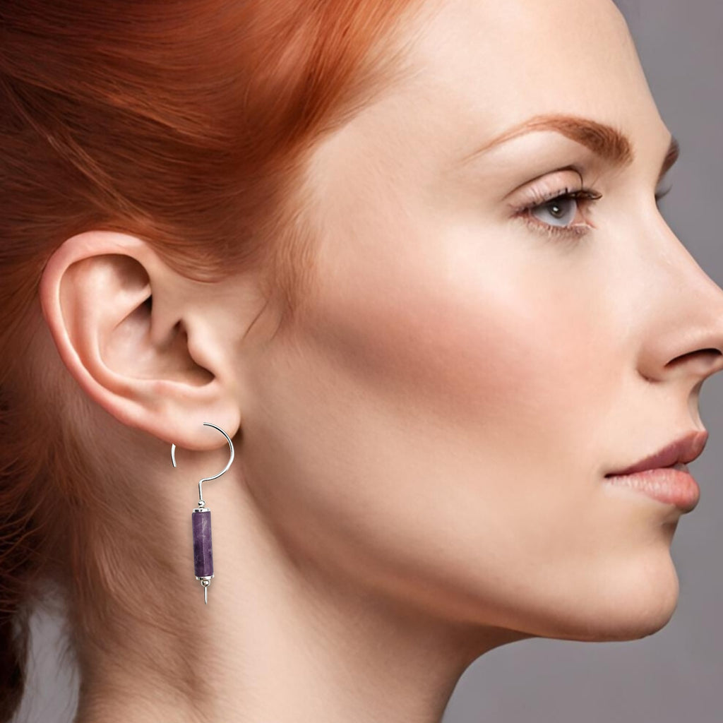 Mystique - Silver & Amethyst Hook Threaders Earrings Bijou by SAM