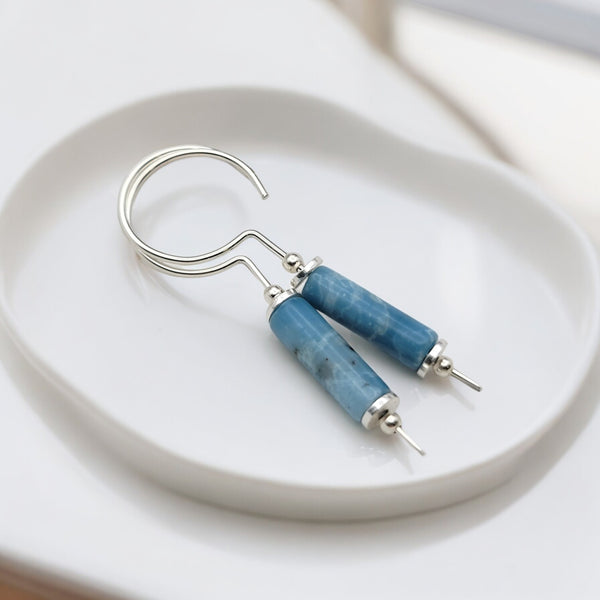 Mystique - Silver & Larimar Hook Threaders Earrings Bijou by SAM