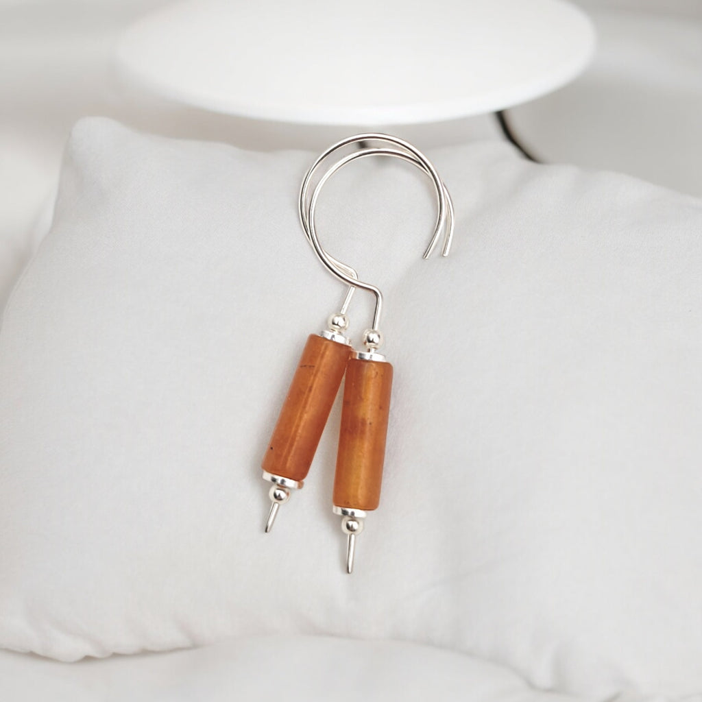 Mystique - Silver and Orange Aventurine Hook Threaders Earrings Bijou by SAM