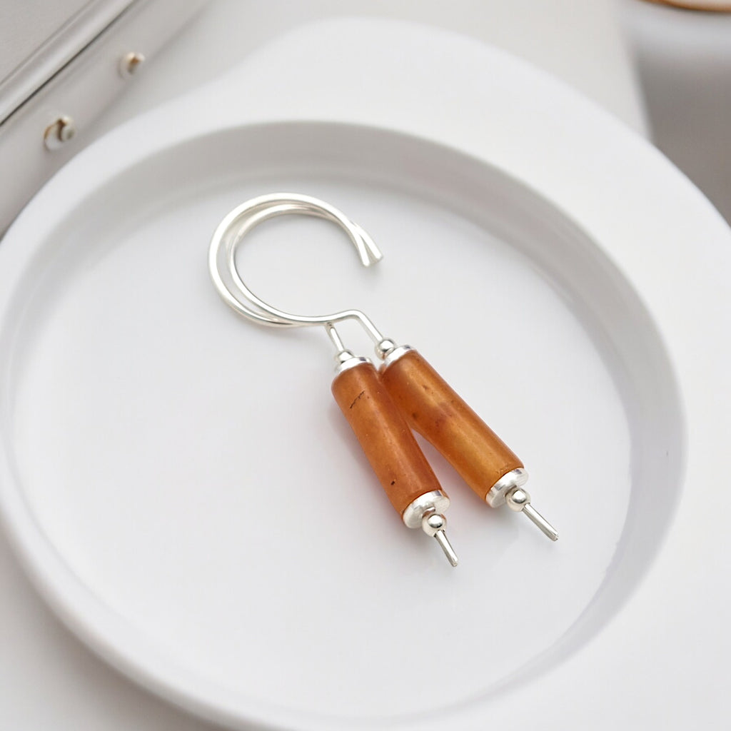 Mystique - Silver and Orange Aventurine Hook Threaders Earrings Bijou by SAM