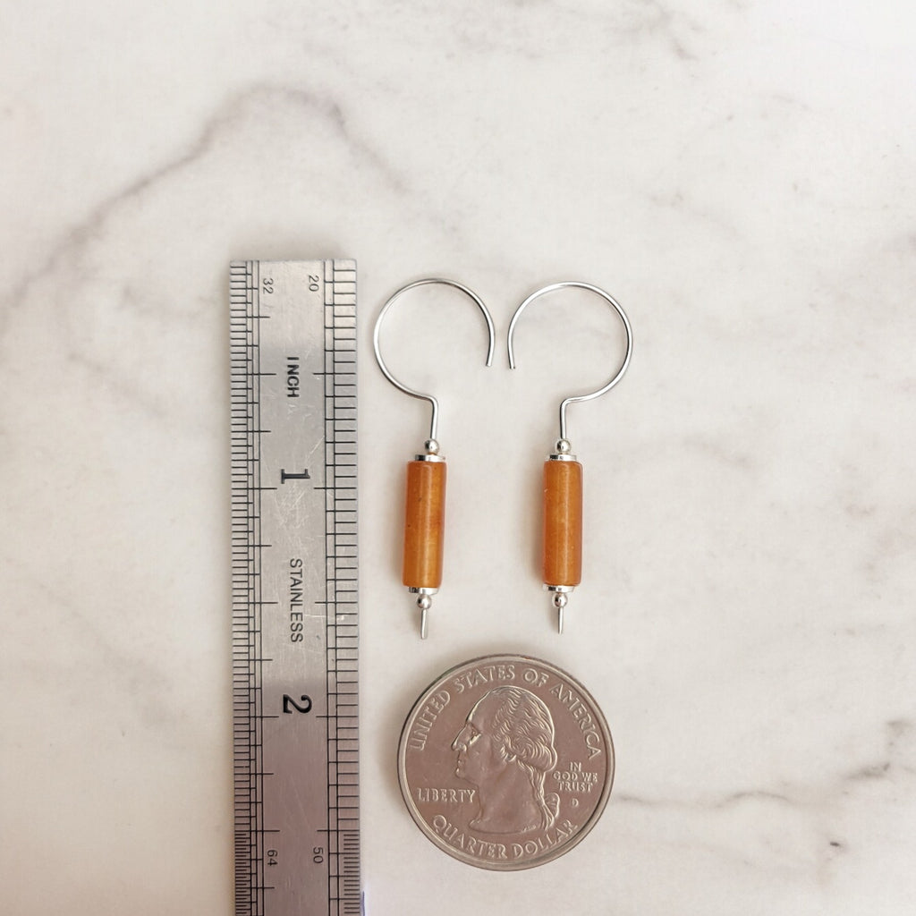 Mystique - Silver and Orange Aventurine Hook Threaders Earrings Bijou by SAM