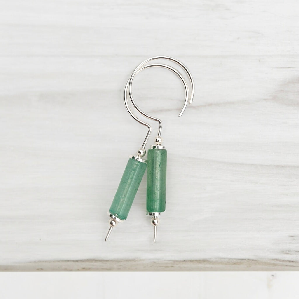 Mystique - Silver & Green Aventurine Hook Threaders Earrings Bijou by SAM