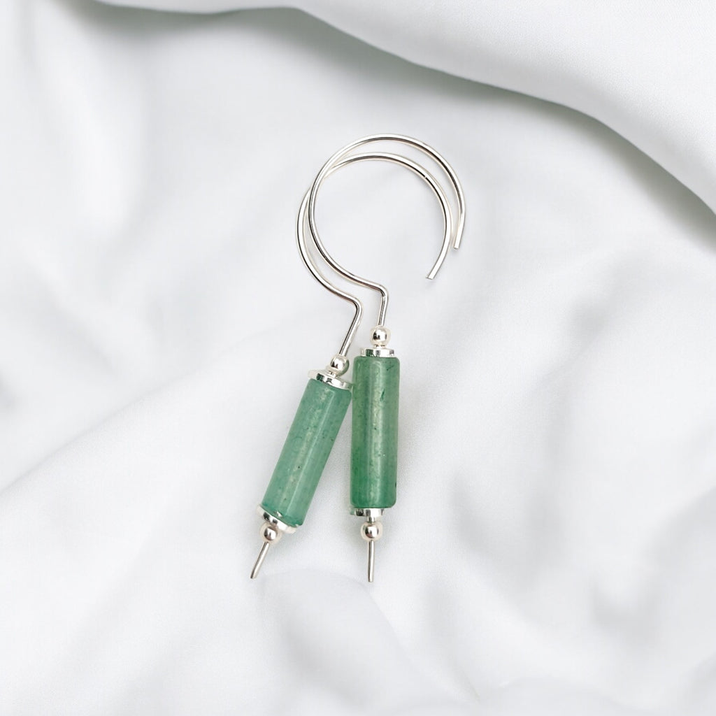 Mystique - Silver & Green Aventurine Hook Threaders Earrings Bijou by SAM