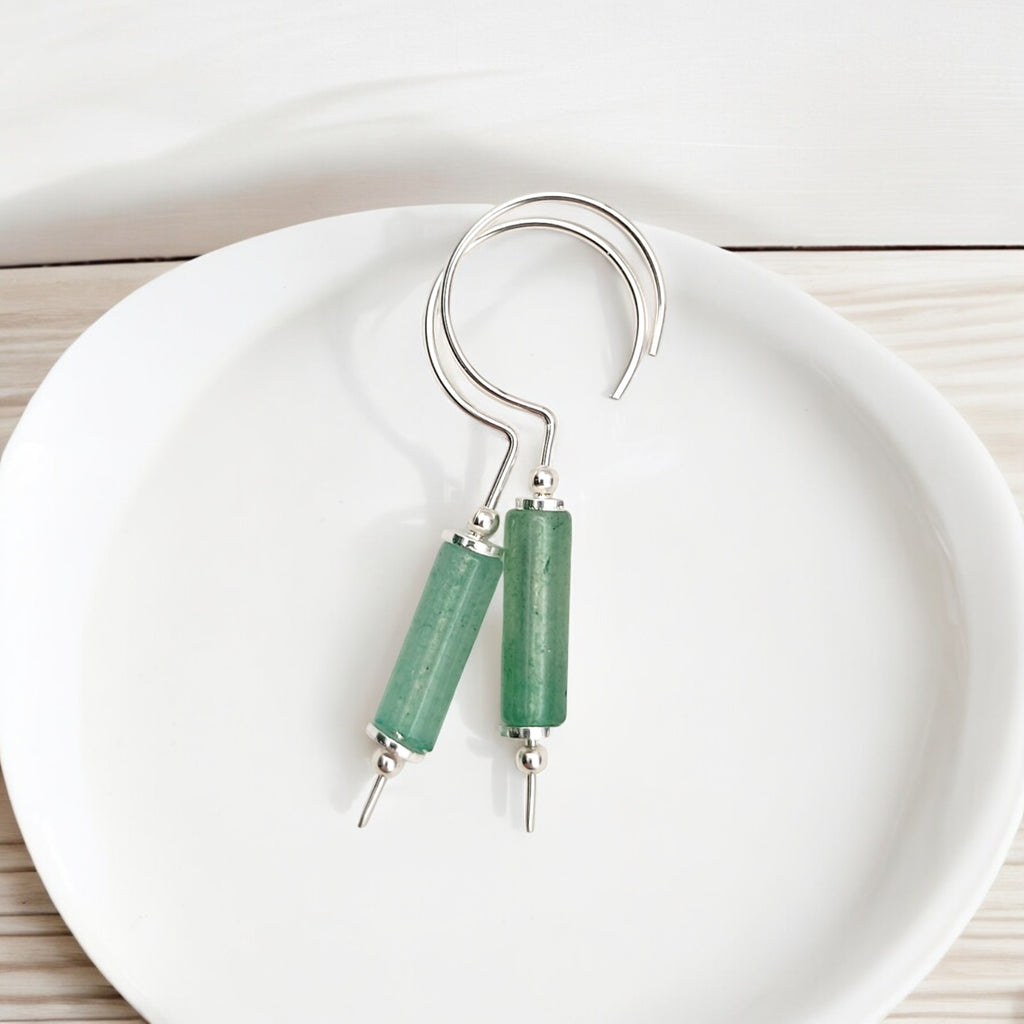 Mystique - Silver & Green Aventurine Hook Threaders Earrings Bijou by SAM