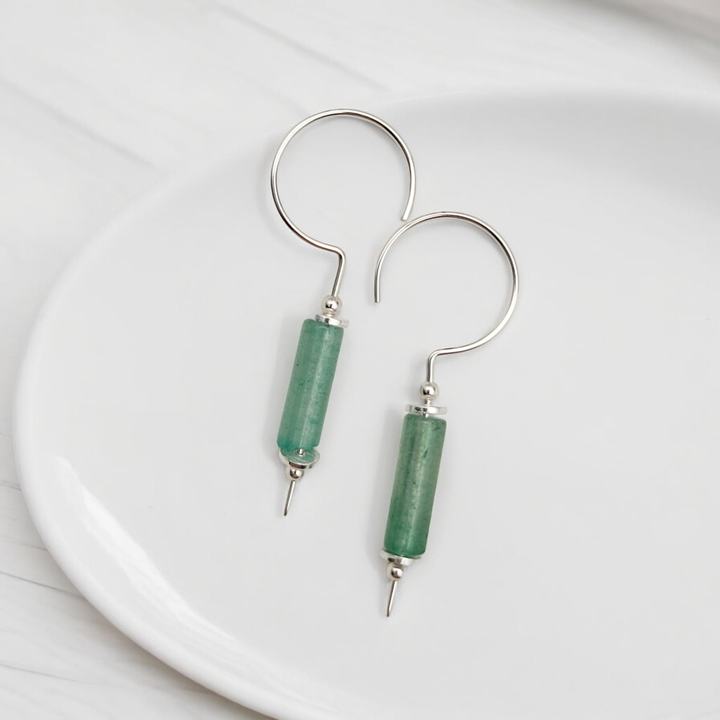 Mystique - Silver & Green Aventurine Hook Threaders Earrings Bijou by SAM