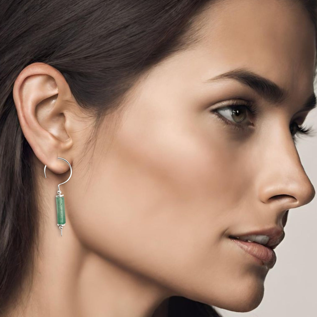 Mystique - Silver & Green Aventurine Hook Threaders Earrings Bijou by SAM