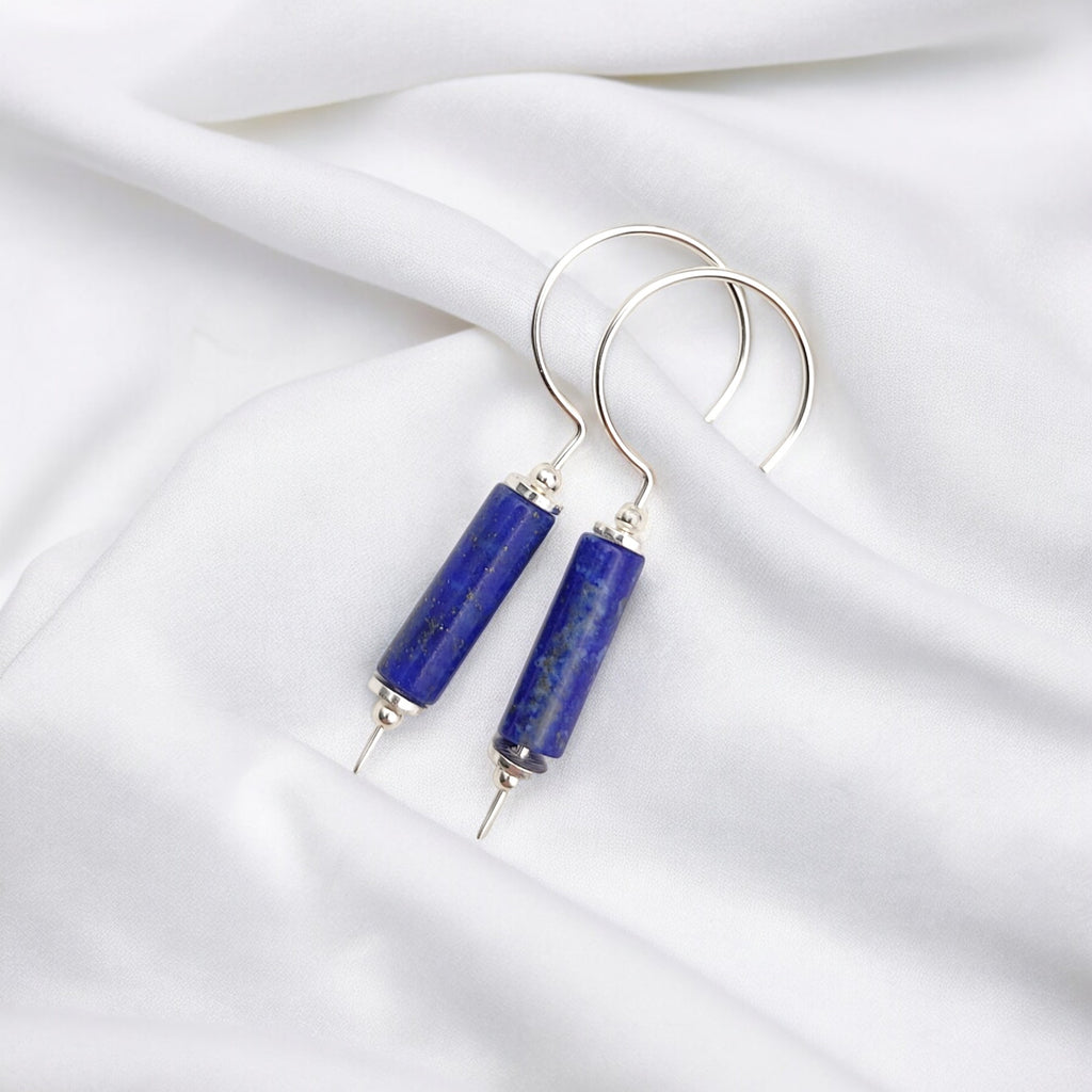 Mystique - Silver & Lapis Lazuli Hook Threaders Earrings Bijou by SAM