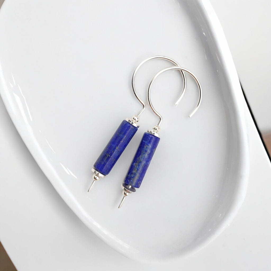 Mystique - Silver & Lapis Lazuli Hook Threaders Earrings Bijou by SAM