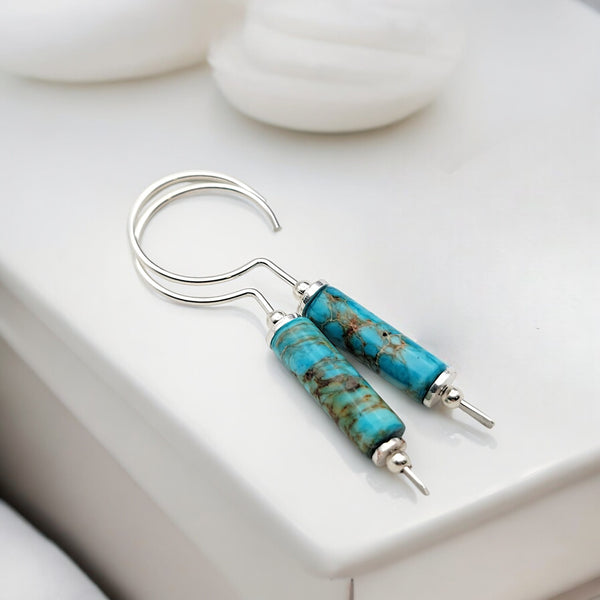 Mystique - Silver & Turquoise Hook Threaders Earrings Bijou by SAM
