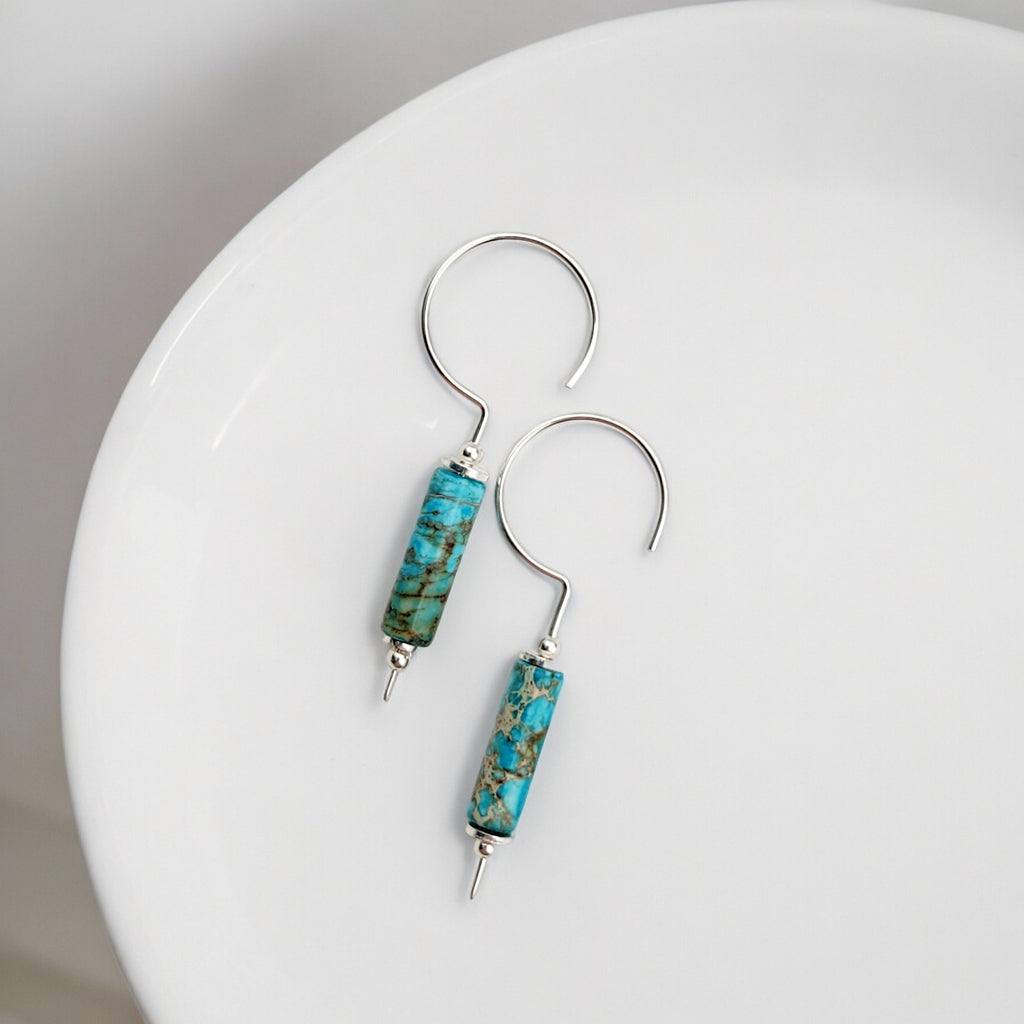 Mystique - Silver & Turquoise Hook Threaders Earrings Bijou by SAM