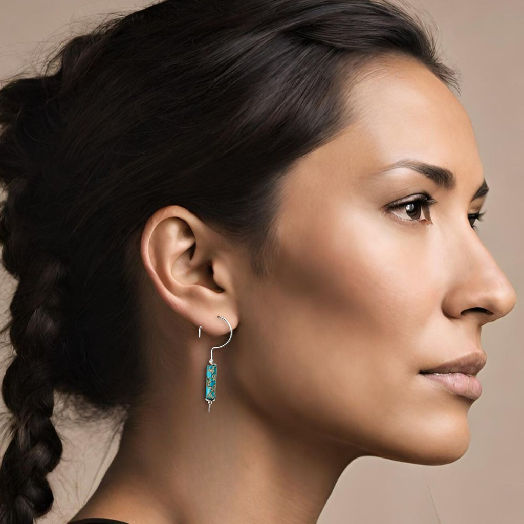 Mystique - Silver & Turquoise Hook Threaders Earrings Bijou by SAM