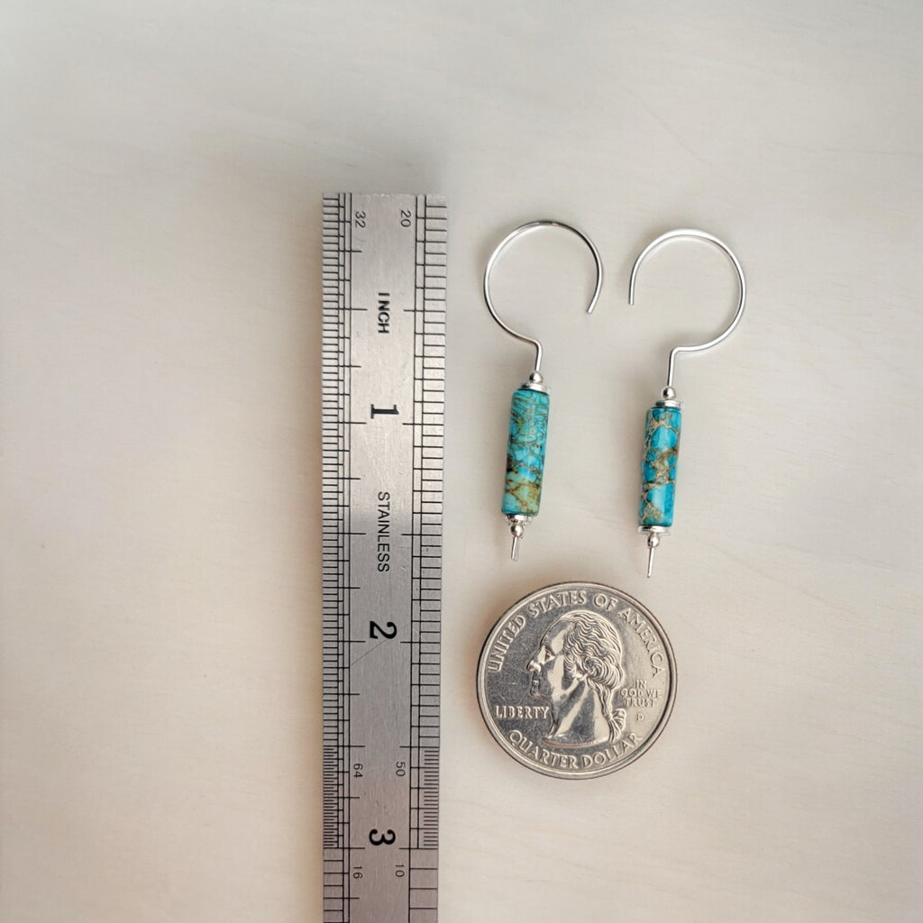 Mystique - Silver & Turquoise Hook Threaders Earrings Bijou by SAM