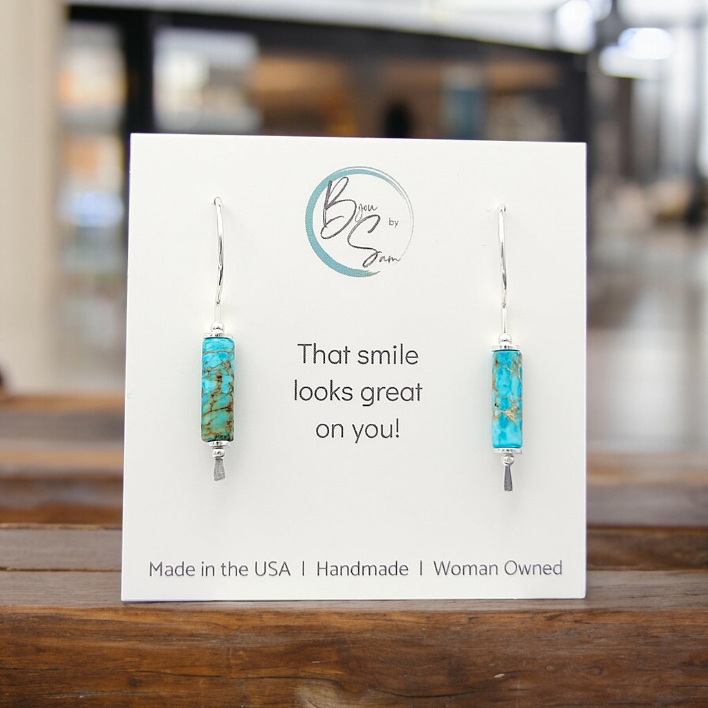 Mystique - Silver & Turquoise Hook Threaders Earrings Bijou by SAM