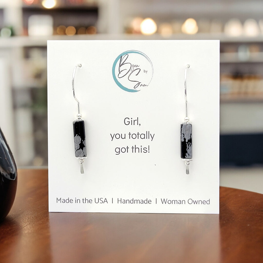 Mystique - Silver and Obsidian Hook Threaders Earrings Bijou by SAM