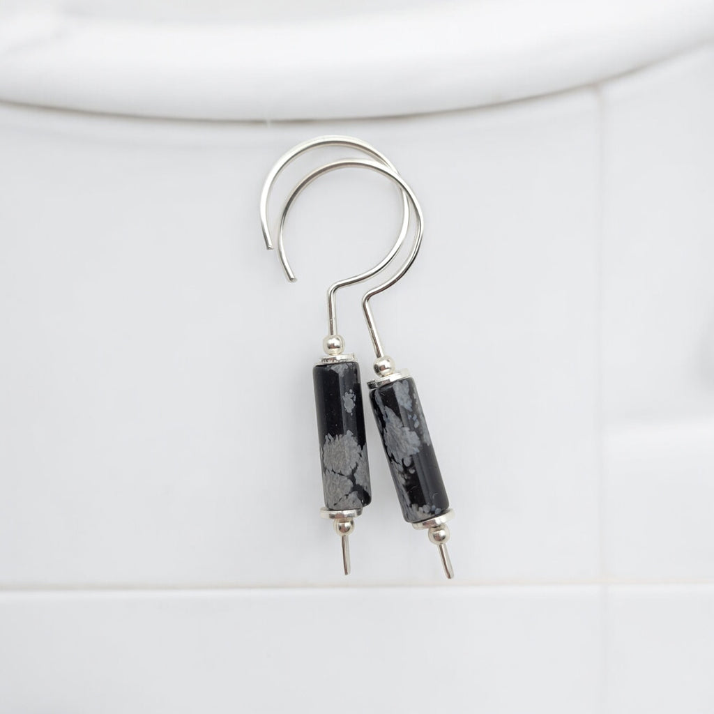Mystique - Silver and Obsidian Hook Threaders Earrings Bijou by SAM