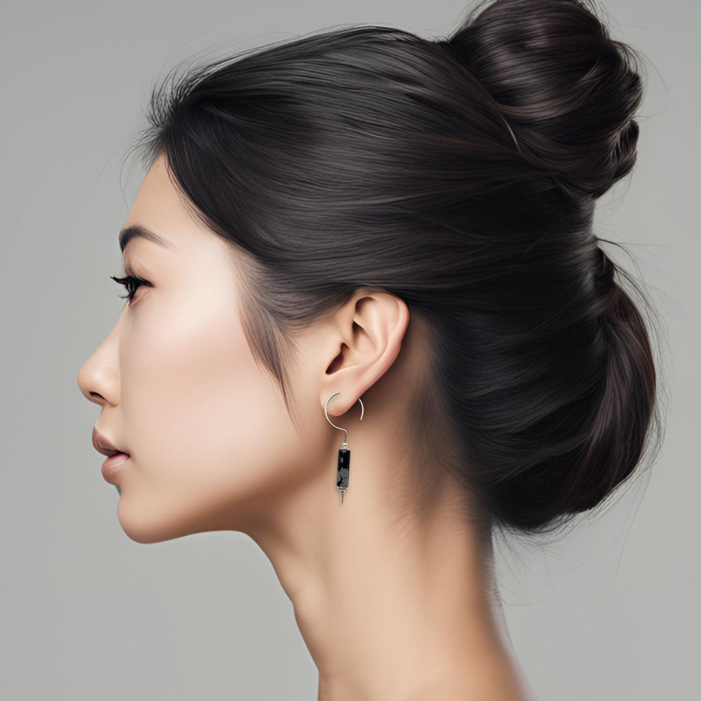 Mystique - Silver and Obsidian Hook Threaders Earrings Bijou by SAM