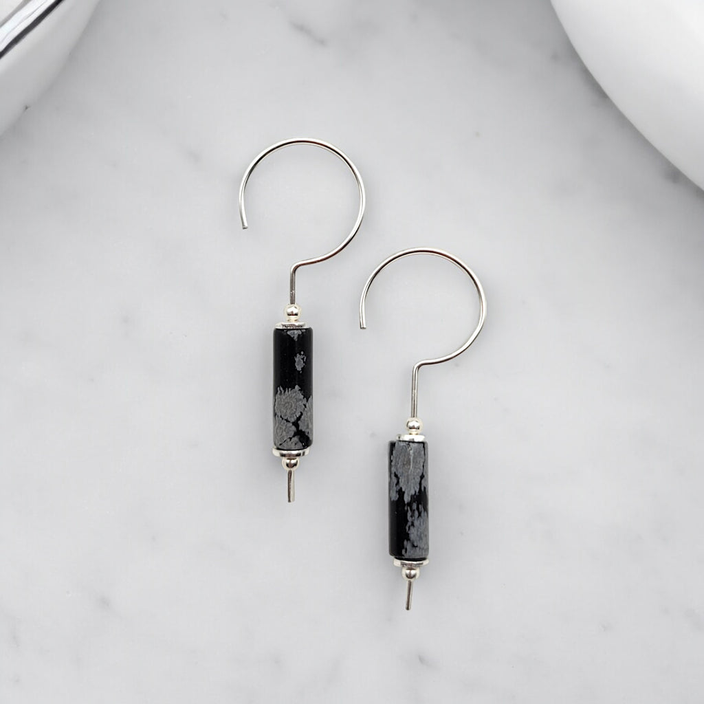 Mystique - Silver and Obsidian Hook Threaders Earrings Bijou by SAM