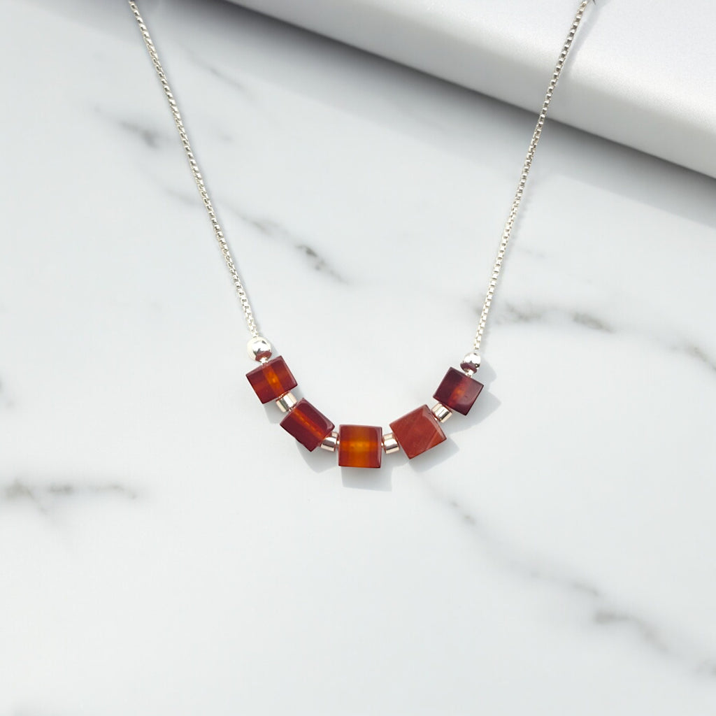 Cube - Carnelian Sterling Silver Necklace Necklace Bijou by SAM