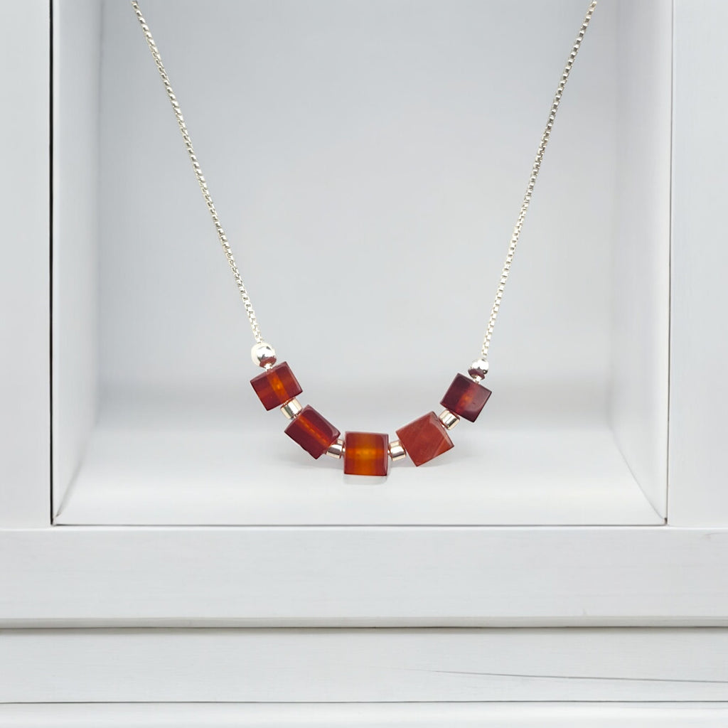 Cube - Carnelian Sterling Silver Necklace Necklace Bijou by SAM