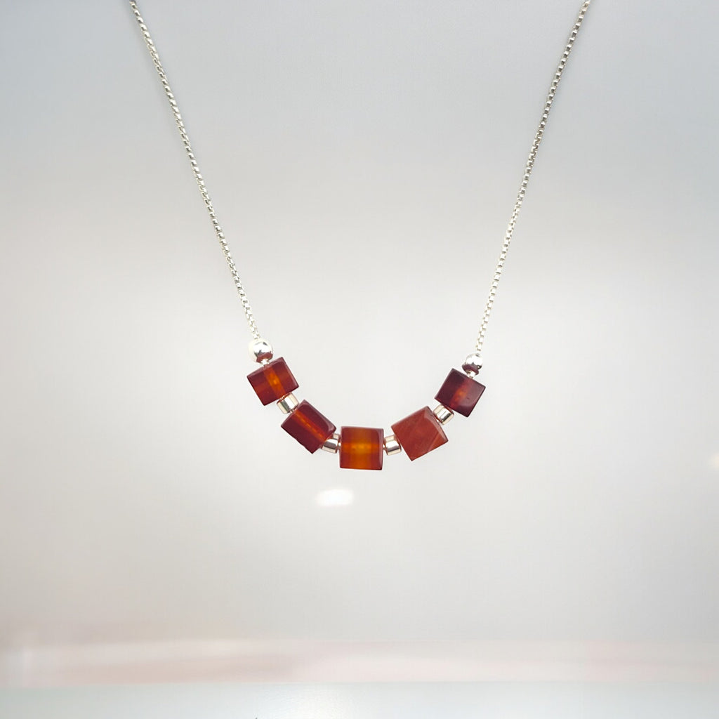 Cube - Carnelian Sterling Silver Necklace Necklace Bijou by SAM