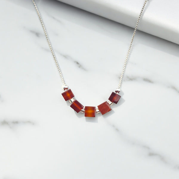 Cube - Carnelian Sterling Silver Necklace Necklace Bijou by SAM