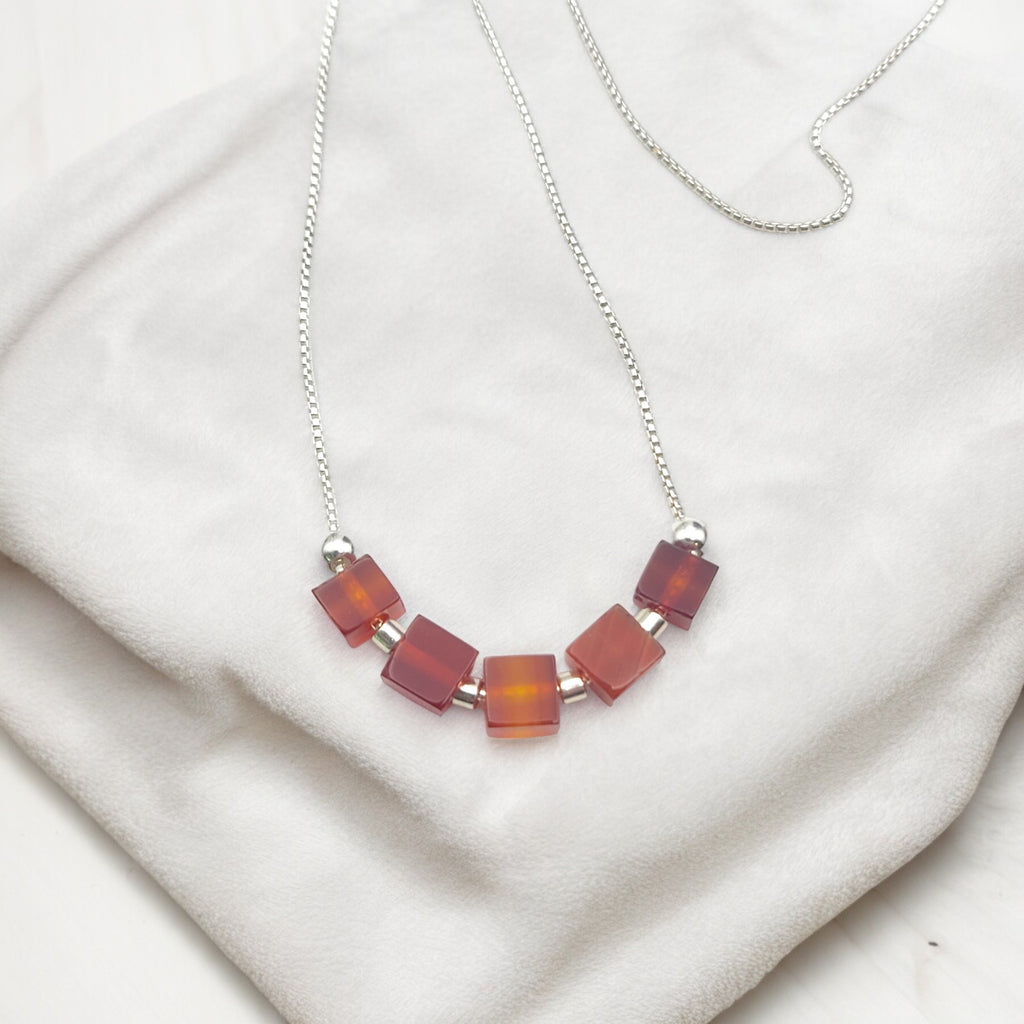 Cube - Carnelian Sterling Silver Necklace Necklace Bijou by SAM
