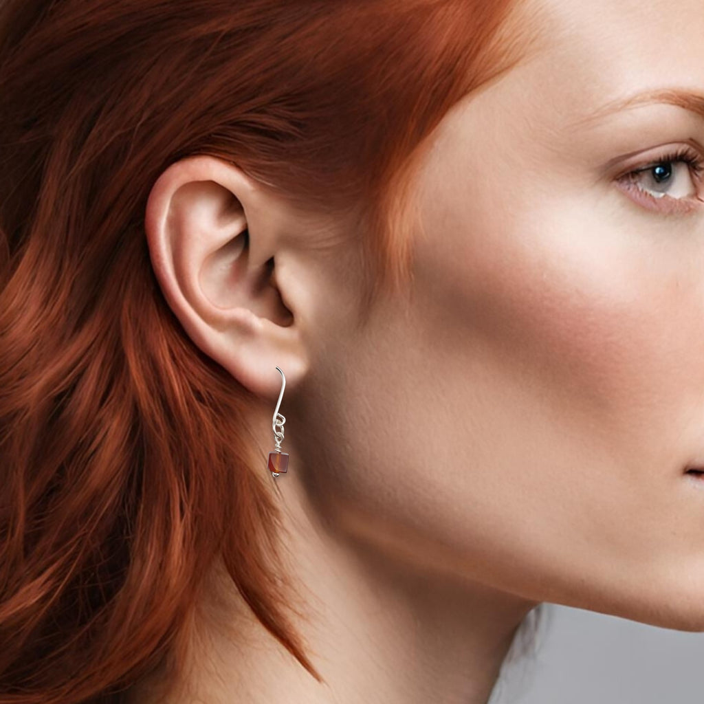 Cube - Carnelian & Sterling Silver Earrings Earrings Bijou by SAM
