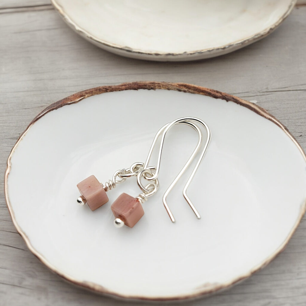 Cube - Pink Rhodonite & Sterling Silver Earrings Bijou by SAM