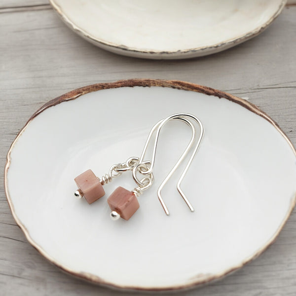 Cube - Pink Rhodonite & Sterling Silver Earrings Bijou by SAM