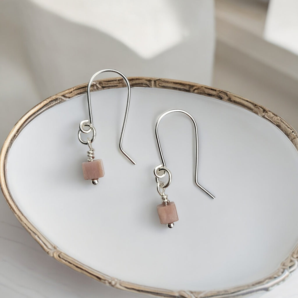 Cube - Pink Rhodonite & Sterling Silver Earrings Bijou by SAM