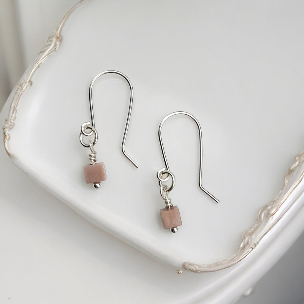 Cube - Pink Rhodonite & Sterling Silver Earrings Bijou by SAM