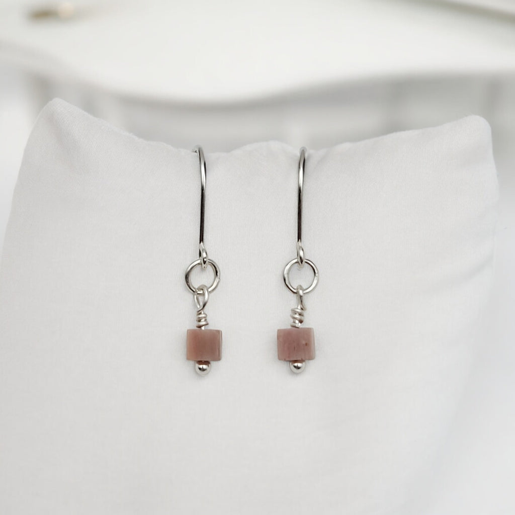 Cube - Pink Rhodonite & Sterling Silver Earrings Bijou by SAM