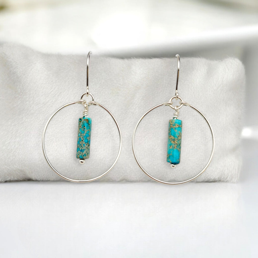 Mystique - Silver Hoop Earrings with Turquoise Earrings Bijou by SAM