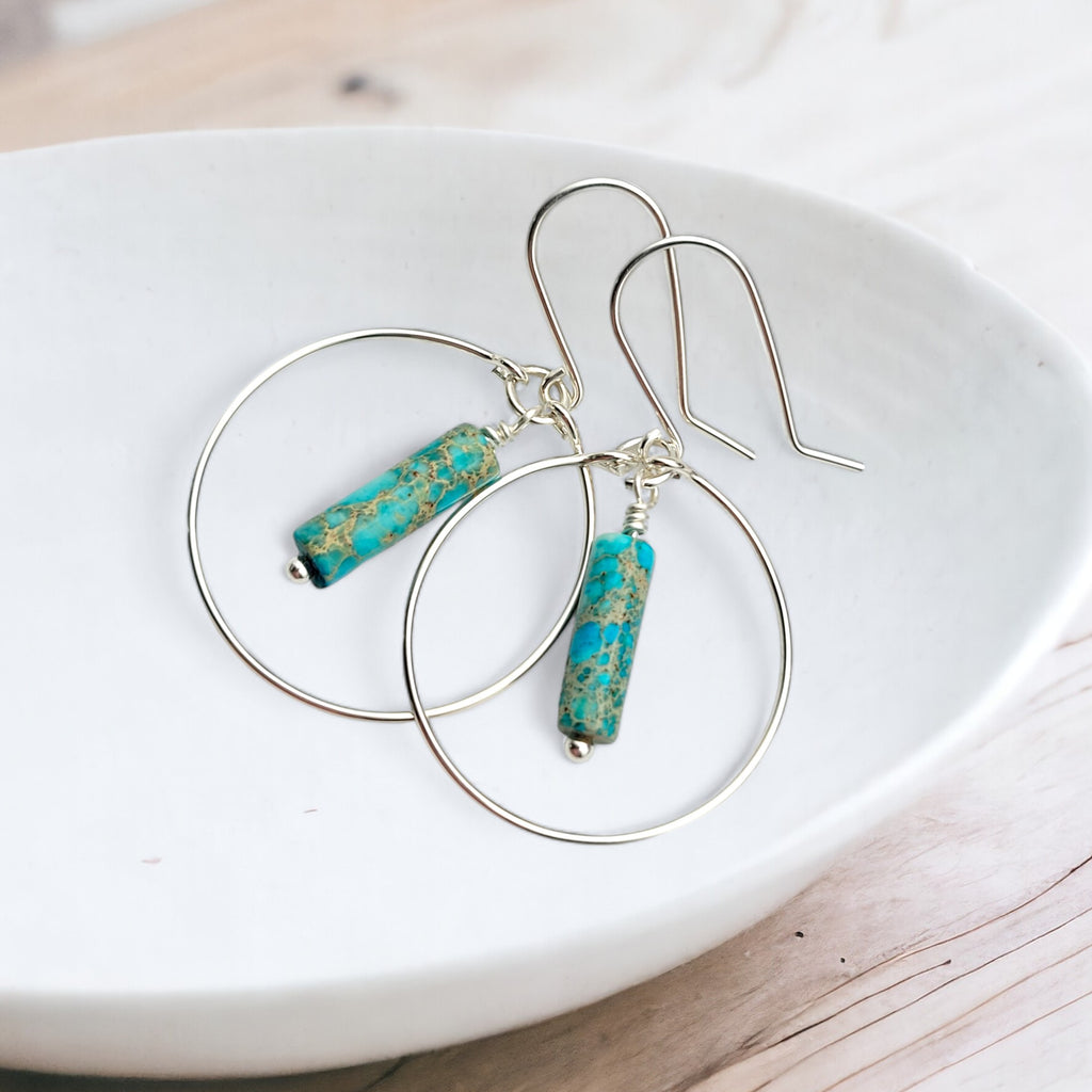 Mystique - Silver Hoop Earrings with Turquoise Earrings Bijou by SAM