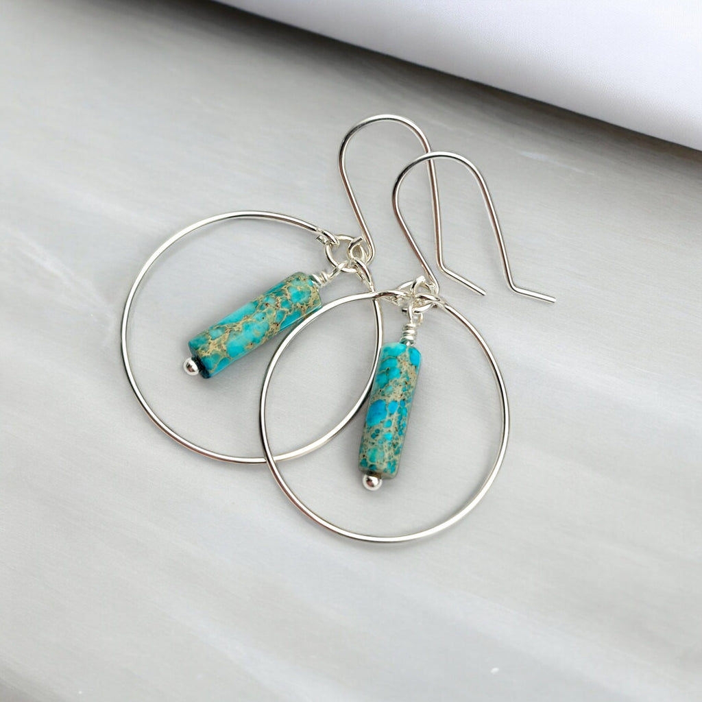 Mystique - Silver Hoop Earrings with Turquoise Earrings Bijou by SAM