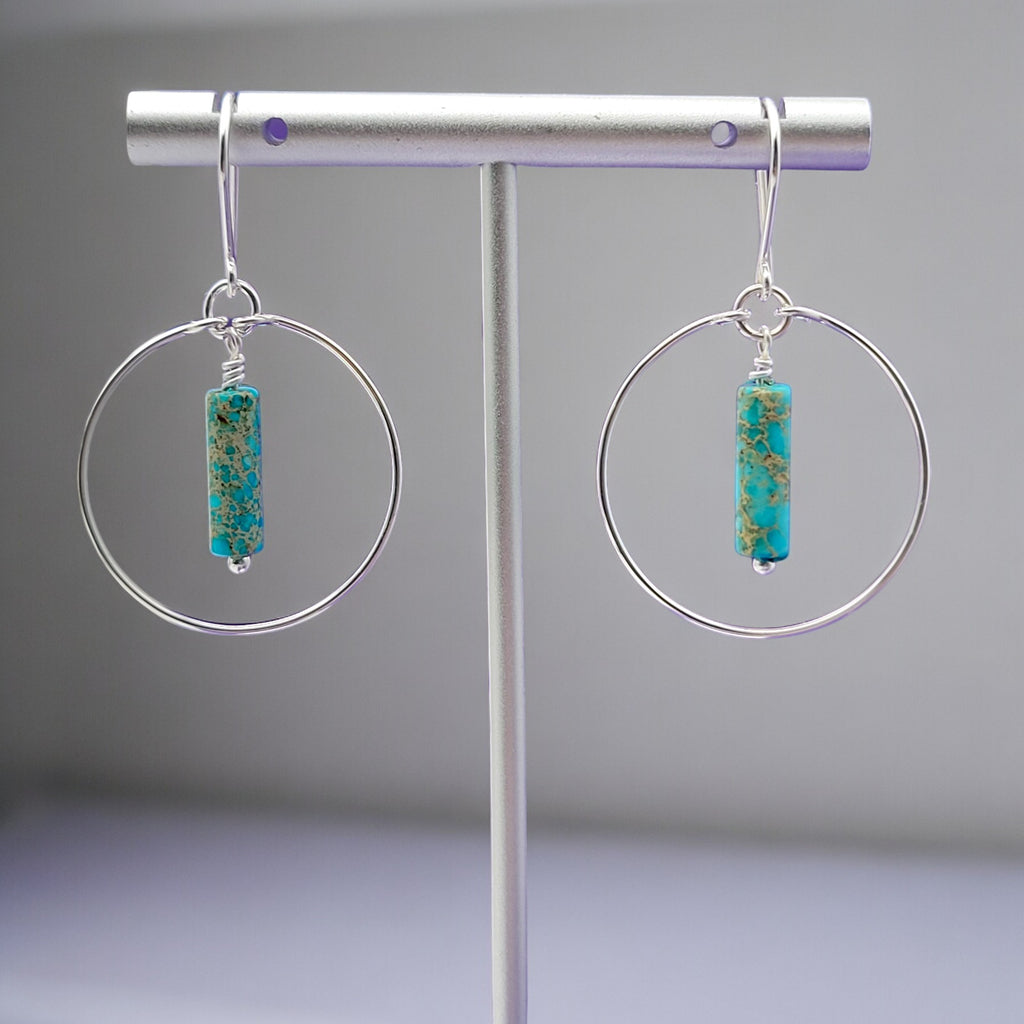 Mystique - Silver Hoop Earrings with Turquoise Earrings Bijou by SAM