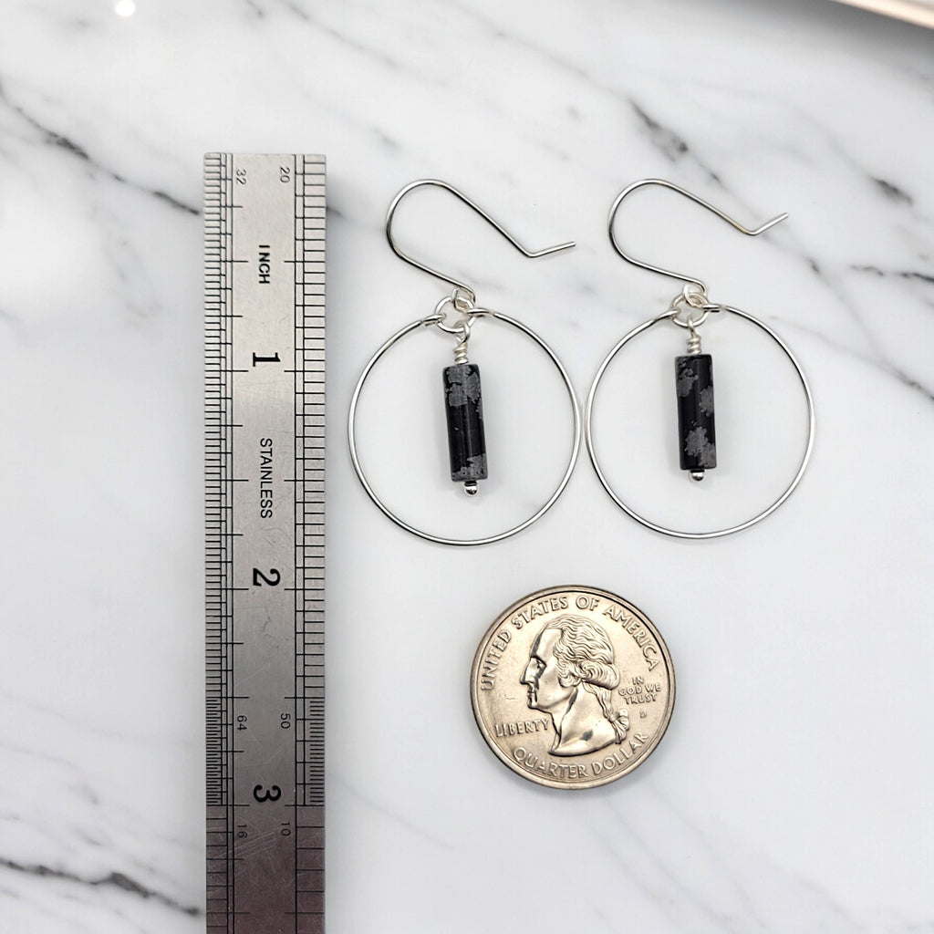 Mystique - Silver Hoops with Snowflake Obsidian Earrings Bijou by SAM