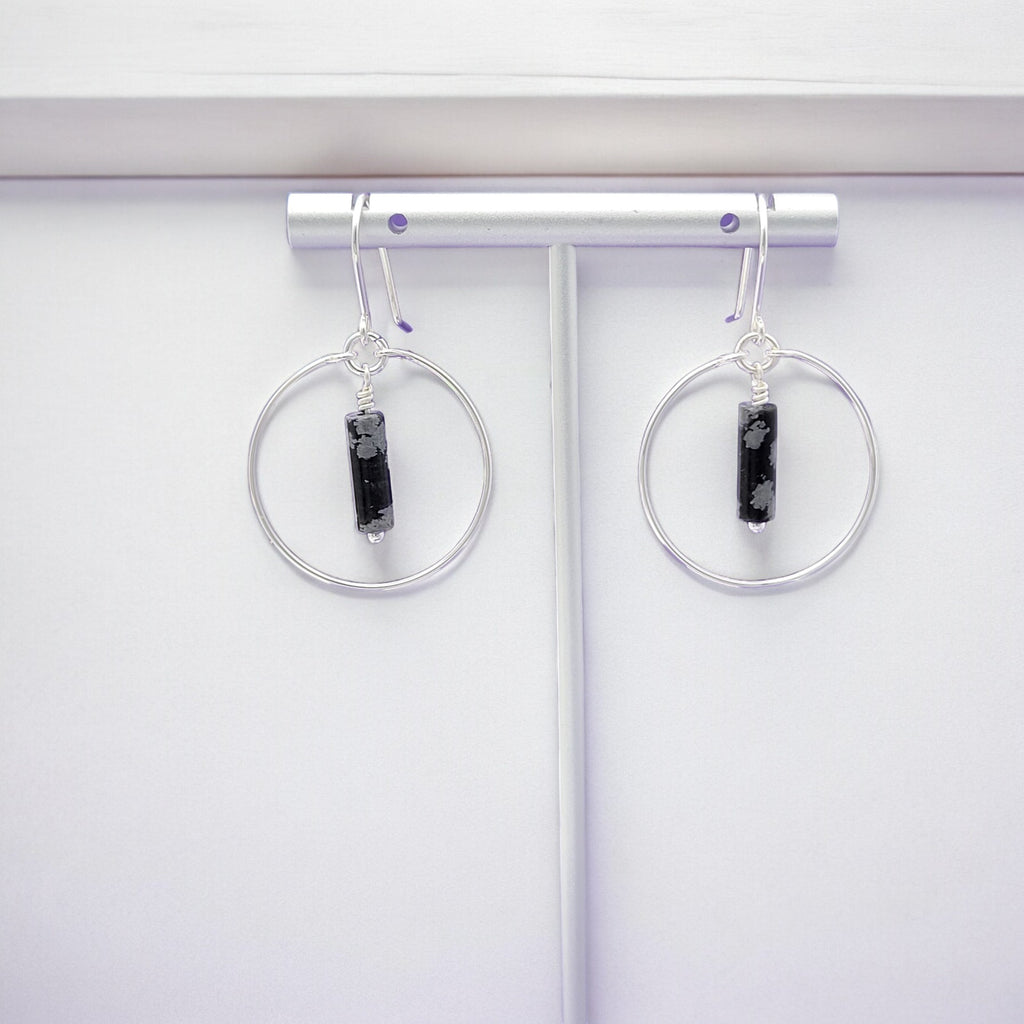 Mystique - Silver Hoops with Snowflake Obsidian Earrings Bijou by SAM