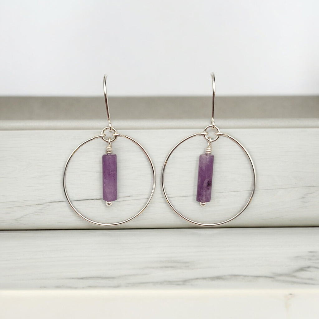 Mystique - Silver Hoop Earrings with Amethyst Earrings Bijou by SAM
