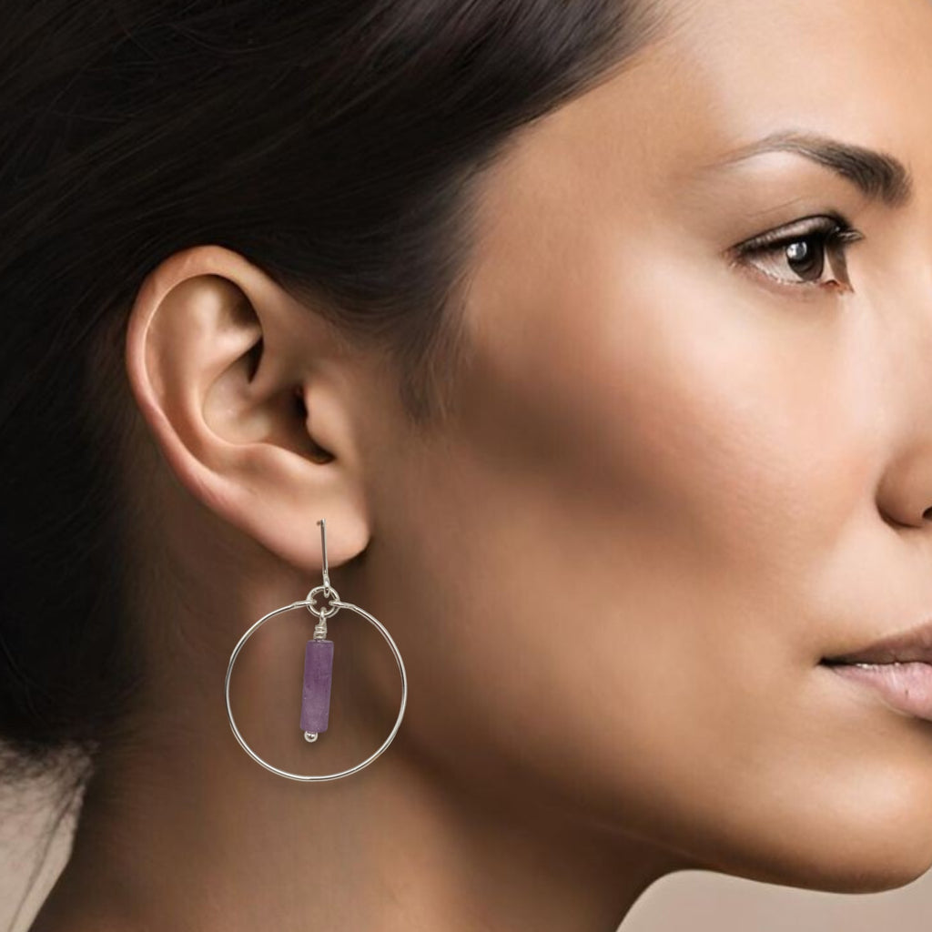 Mystique - Silver Hoop Earrings with Amethyst Earrings Bijou by SAM