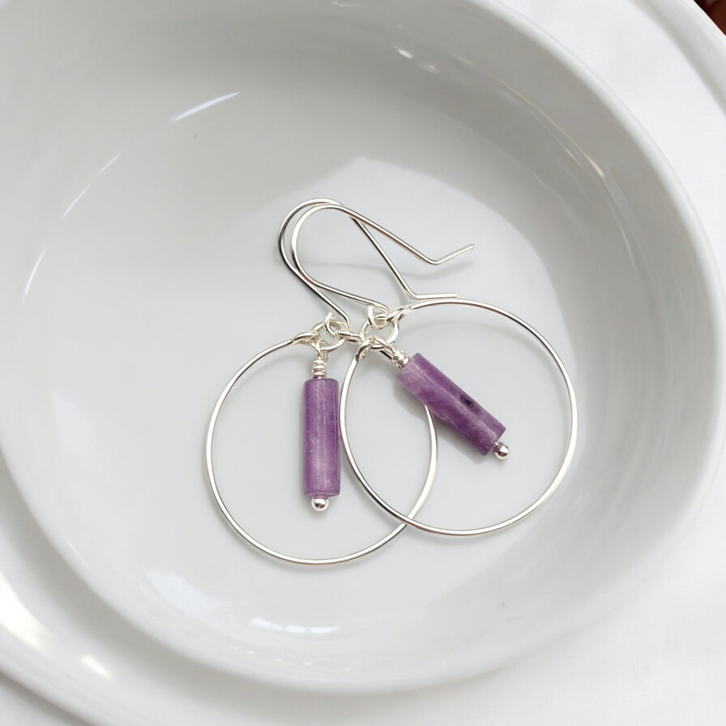 Mystique - Silver Hoop Earrings with Amethyst Earrings Bijou by SAM