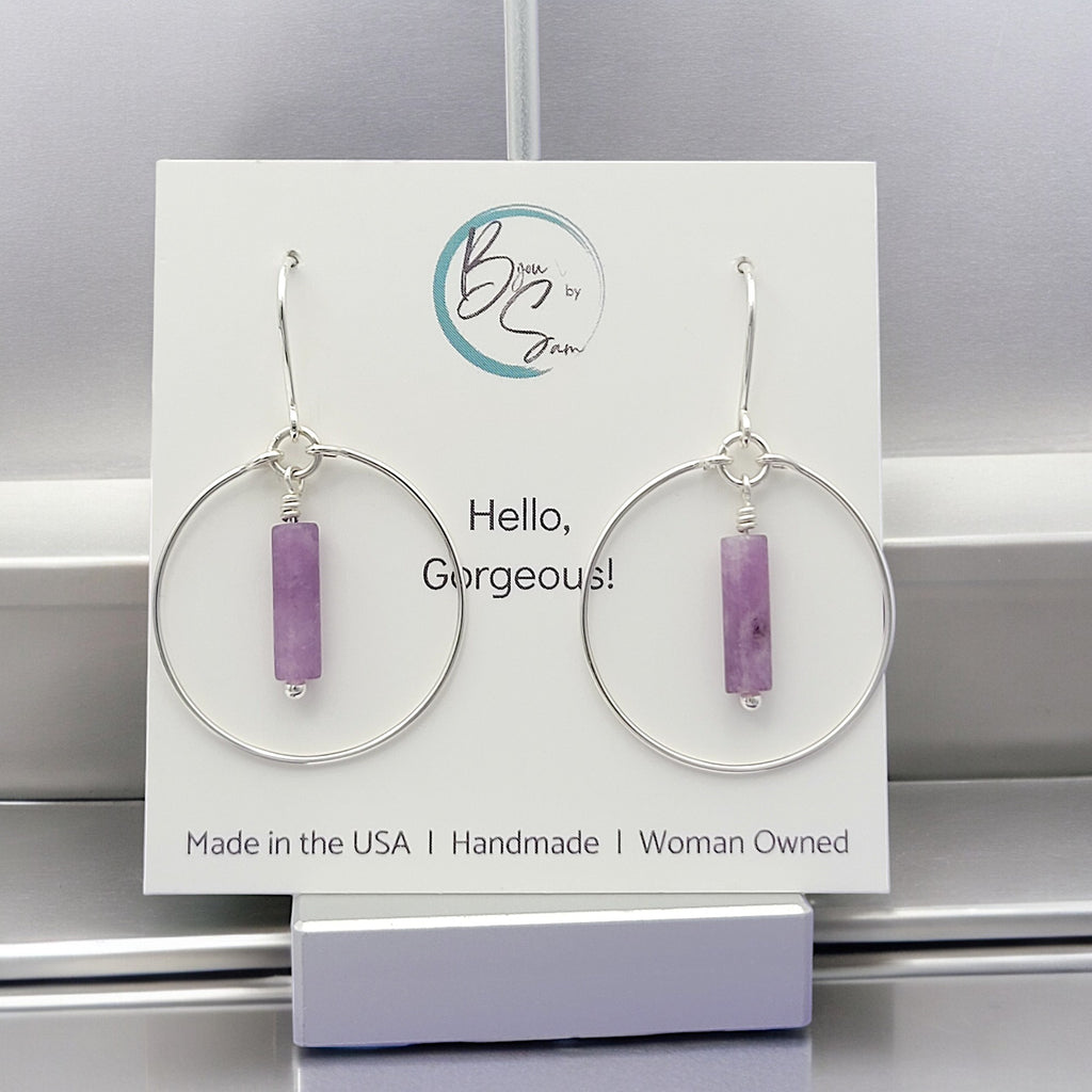 Mystique - Silver Hoop Earrings with Amethyst Earrings Bijou by SAM